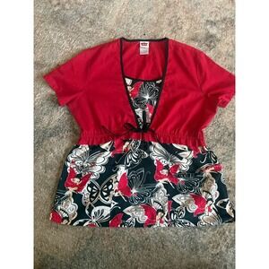 Betty Boop Red Butterfly Print Top Women Medium